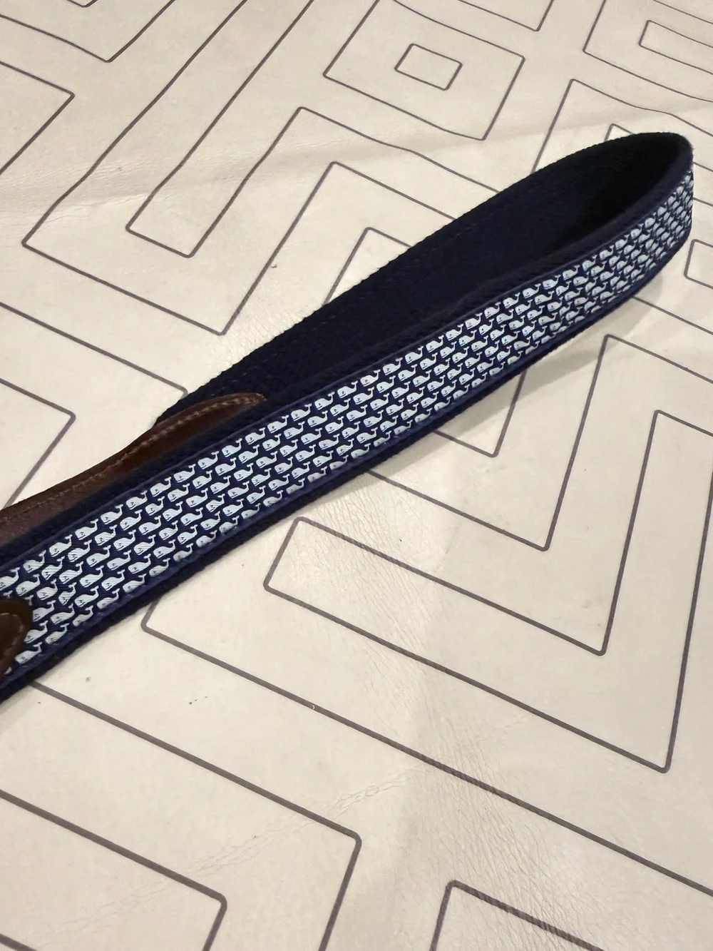Vineyard Vines Navy Blue & White Whale Belt with Brown Leather Trim